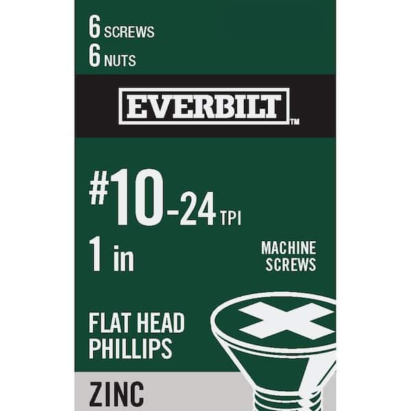 Everbilt #10-24 x 1 in. Phillips Flat Head Zinc Plated Machine Screw (6-Pack)