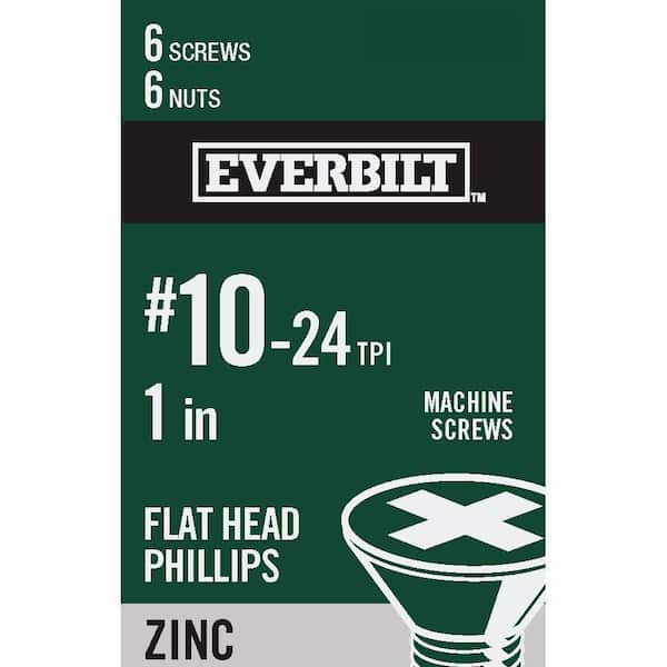 #10-24 x 1 in. Zinc Plated Phillips Flat Head Machine Screw (6-Pack)