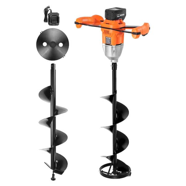 20V Electric Ice Auger, 8 in. Dia., 2 in 1 Cordless Ice Augers and Earth Auger with Drill Bit, Turbo High-Speed Cutting