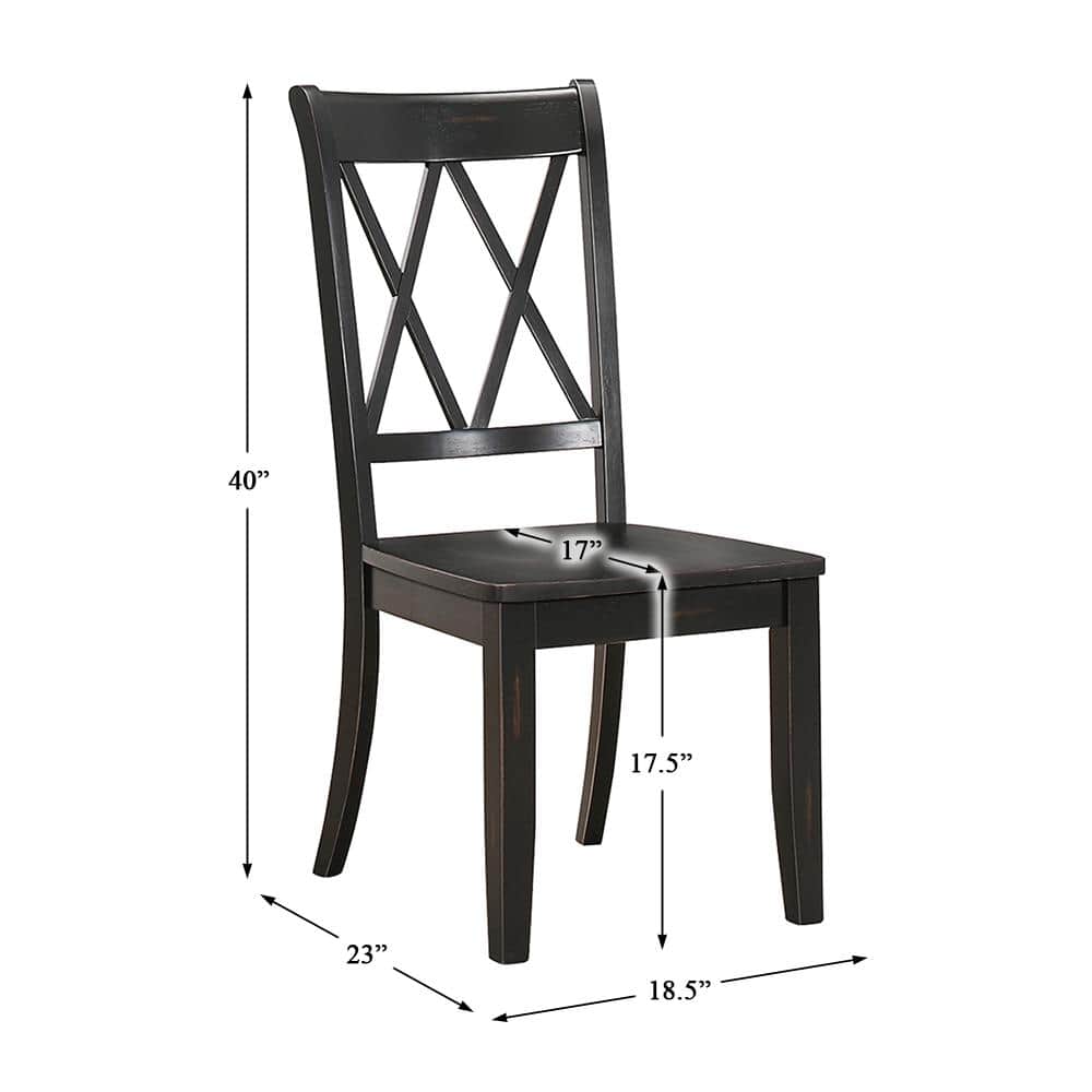 Rustic Black Wood Side Chair with Double-X Back, Set of 2