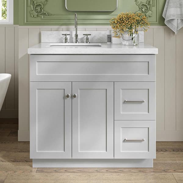 Hamlet 36 in. W x 22 in. D x 36 in. H Bath Vanity in Gray with Carrara Marble Vanity Top