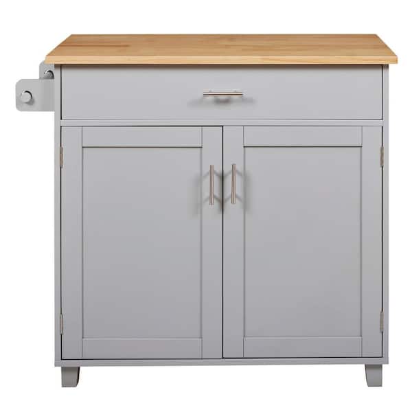 ANTFURN Grey Kitchen Cart with Drop Leaf Locking Casters Shelf, Spice Rack, Wheels