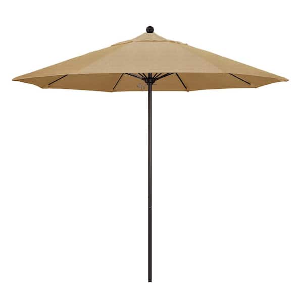 California Umbrella 9 ft. Bronze Aluminum Commercial Market Patio Umbrella with Fiberglass Ribs and Push Lift in Linen Sesame Sunbrella