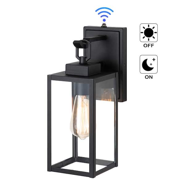 C Cattleya 1-Light Matte Black Dusk to Dawn Hardwired Outdoor Wall Lantern Sconce with Clear Tempered Glass