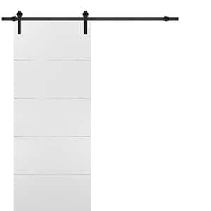 0020 56 in. x 96 in. Flush White Finished Wood Barn Door Slab with Hardware Kit Black