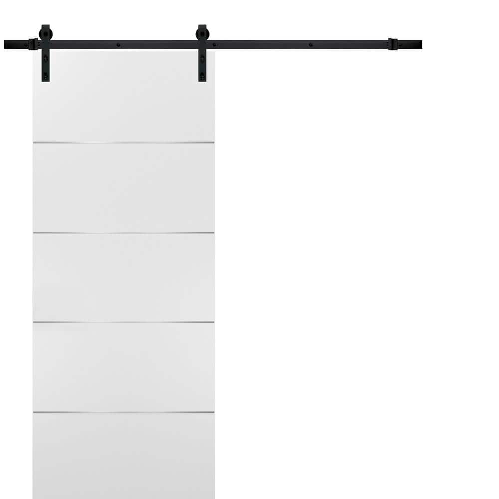 Assembly Required 30 in. x 84 in. Flush White Finished Wood Barn Door Slab with Hardware Kit Black price history on PriceWatchPro