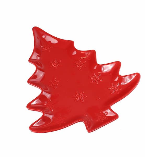 Winterfest 14.17 in. Red Earthenware Tree Platter (Set of 1)