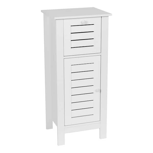 Santorin 14.7 in. W x 11.12 in. D x 32.12 in. H White Freestanding Linen Cabinet with 2 Shelves in White Satin