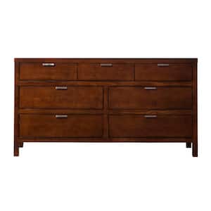 Carmel Cappuccino Wood 7-Drawer Dresser (34 in. H x 63 in. W x 18 in. D)