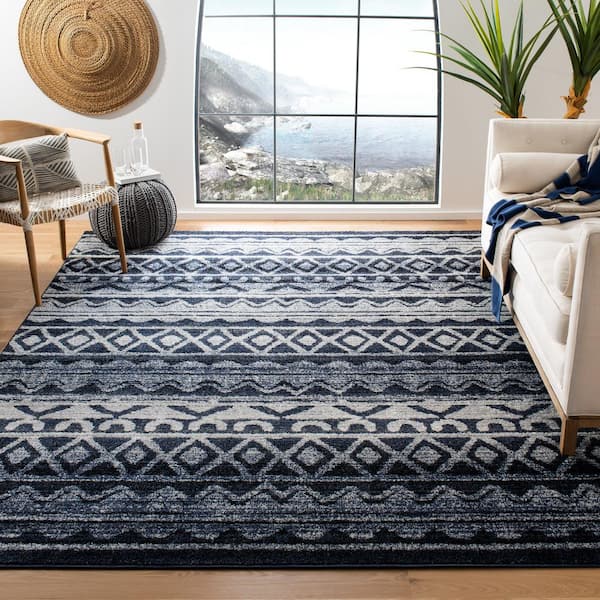 Adirondack Ivory/Navy 8 ft. x 10 ft. Geometric Area Rug