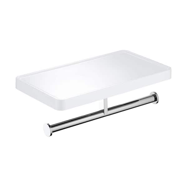 Bathroom Accessories Wall Mounted Toilet Paper Holder with Shelf Round Post in Chrome/White