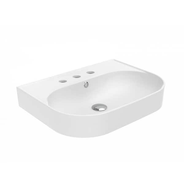 WS Bath Collections Contour 71060 5.3 in. Wall Mount/Vessel Bathroom Sink in Glossy White Ceramic with 3-Faucet Holes