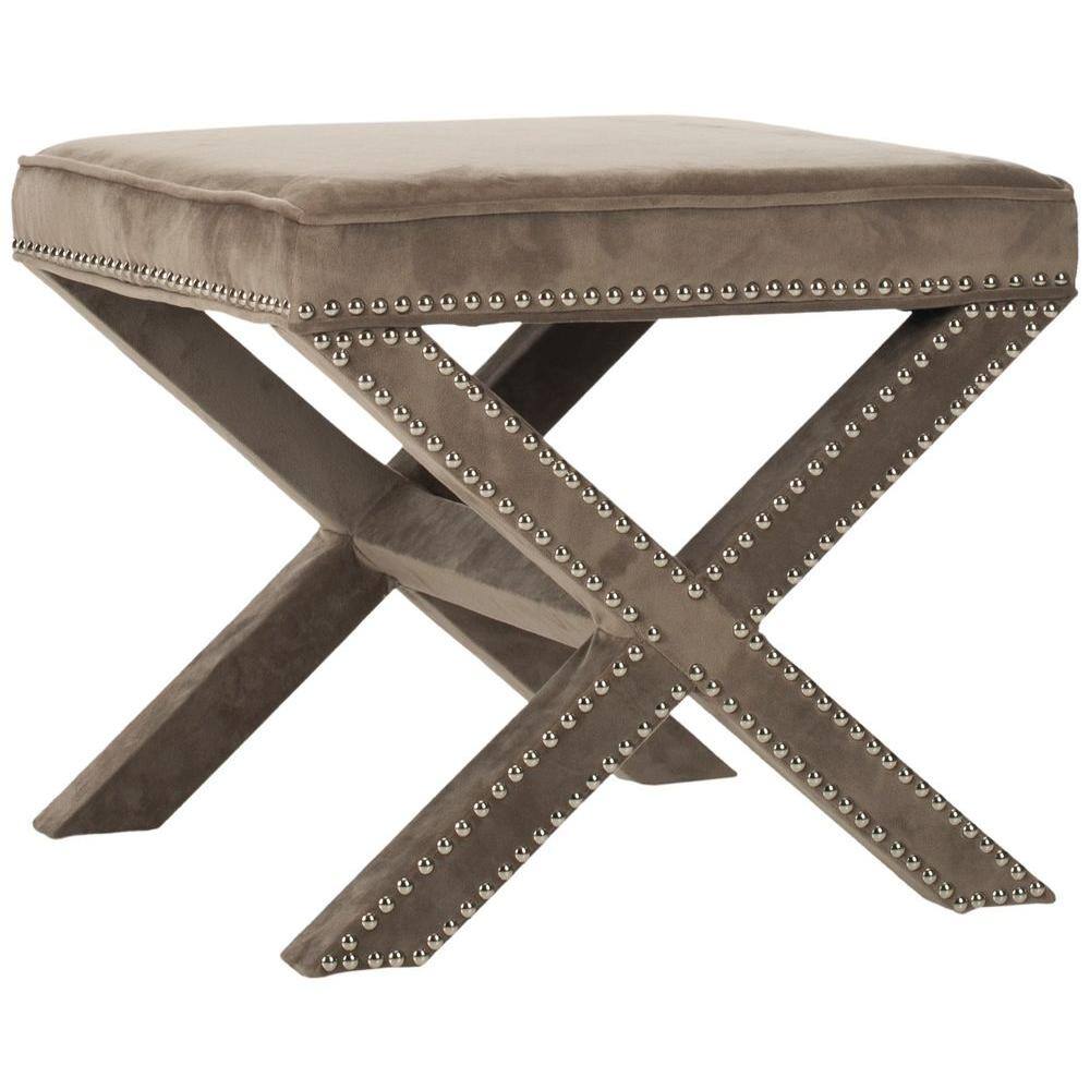 Palmer 22" Gray Cotton Upholstered Ottoman with Nail Heads
