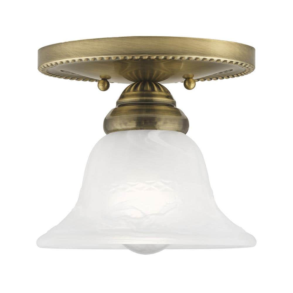 Bodenham 7 in. 1-Light Antique Brass Semi Flush Mount with White Alabaster Glass price history on PriceWatchPro