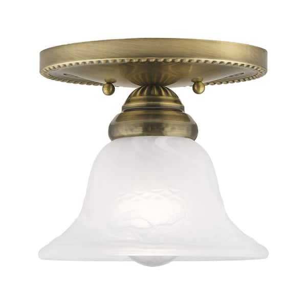 AVIANCE LIGHTING Bodenham 7 in. 1-Light Antique Brass Semi Flush Mount with White Alabaster Glass