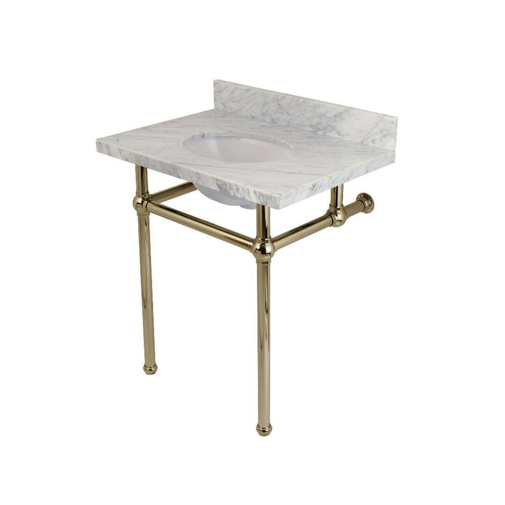 Washstand 30 in. Console Table in Carrara Marble White with Metal Legs in P