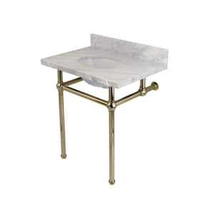 Washstand 30 in. Console Table in Carrara Marble White with Metal Legs in Polished Nickel