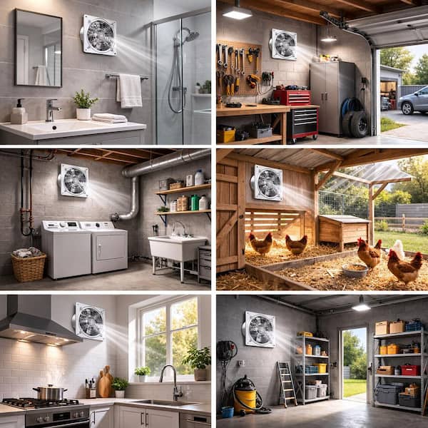 7.5 Inch Exhaust Fan with Damper and 308 CFM for Kitchen Garage Basement Shop 38W 7 Blades 3.3 ft Power Cord