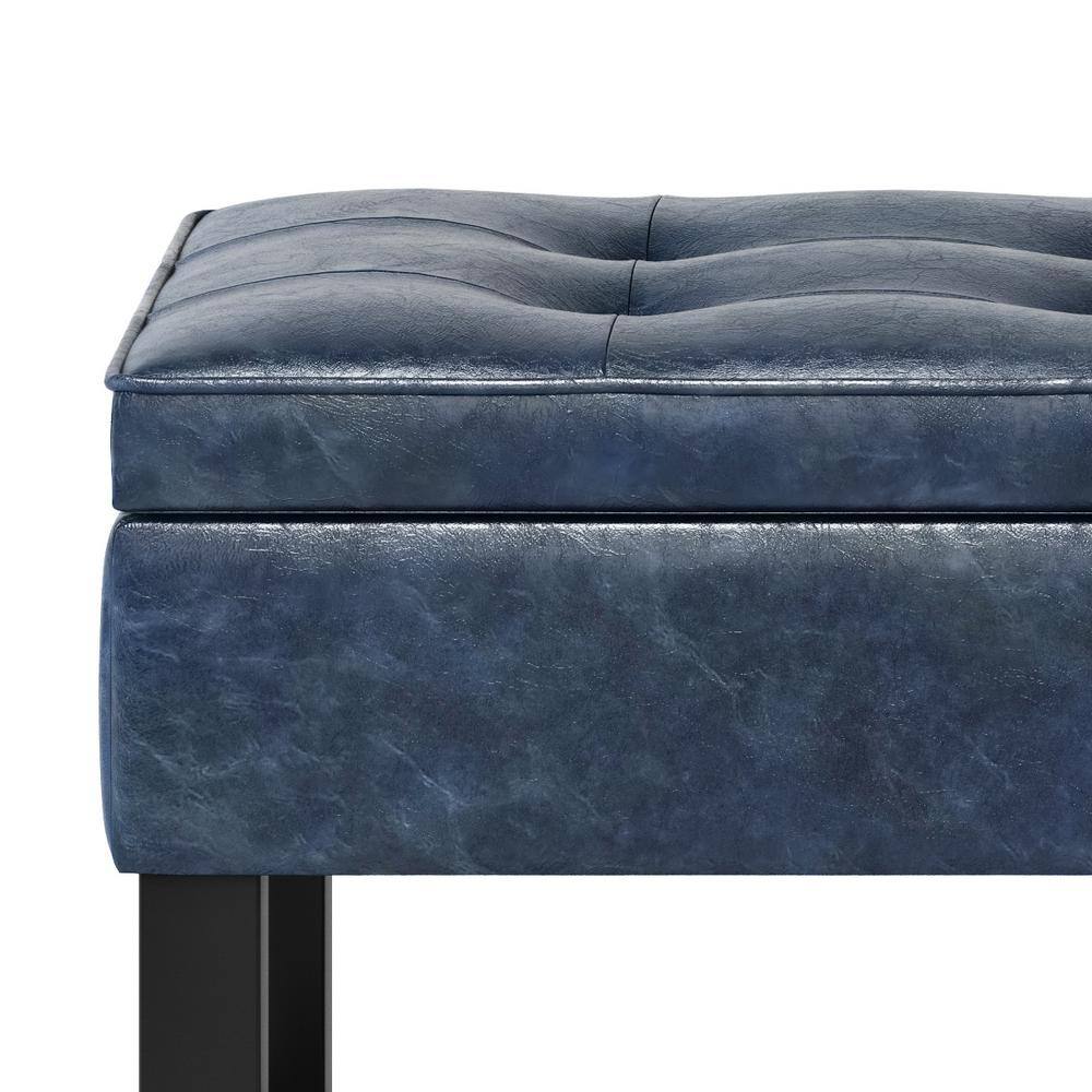 Denim Blue Faux Leather Tufted Ottoman Bench with Open Storage