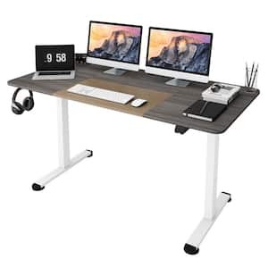 55 in. Grey Electric Standing Desk Height Adjustable Home Office Table withHook