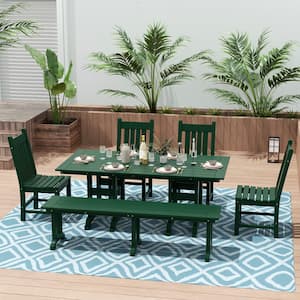 Hayes 6-Piece All Weather HDPE Plastic Rectangle Table Outdoor Patio Dining Set with Bench in Dark Green