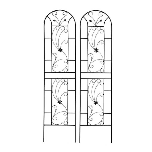 2-Pack 86.7 in. Metal Garden Trellis Rustproof Trellis for Climbing Plants Outdoor Flower Support Black