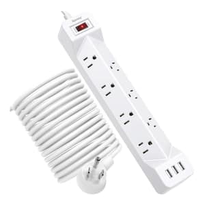 16.5-ft. Power Strip Surge Protector, Flat Plug Extension Cord with 7 Wide-Spaced Outlets, 3 USB Ports, Mountable, White