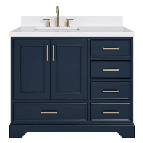 Stafford 42 in. W x 22 in. D x 36 in. H Single Freestanding Bath Vanity in Midnight Blue with Carrara White Quartz Top