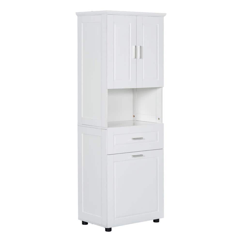 Anky 24.72 in. W 16.29 in. D 69.92 in. H White MDF Freestanding Bathroom Storage Linen Cabinet with Laundry Basket