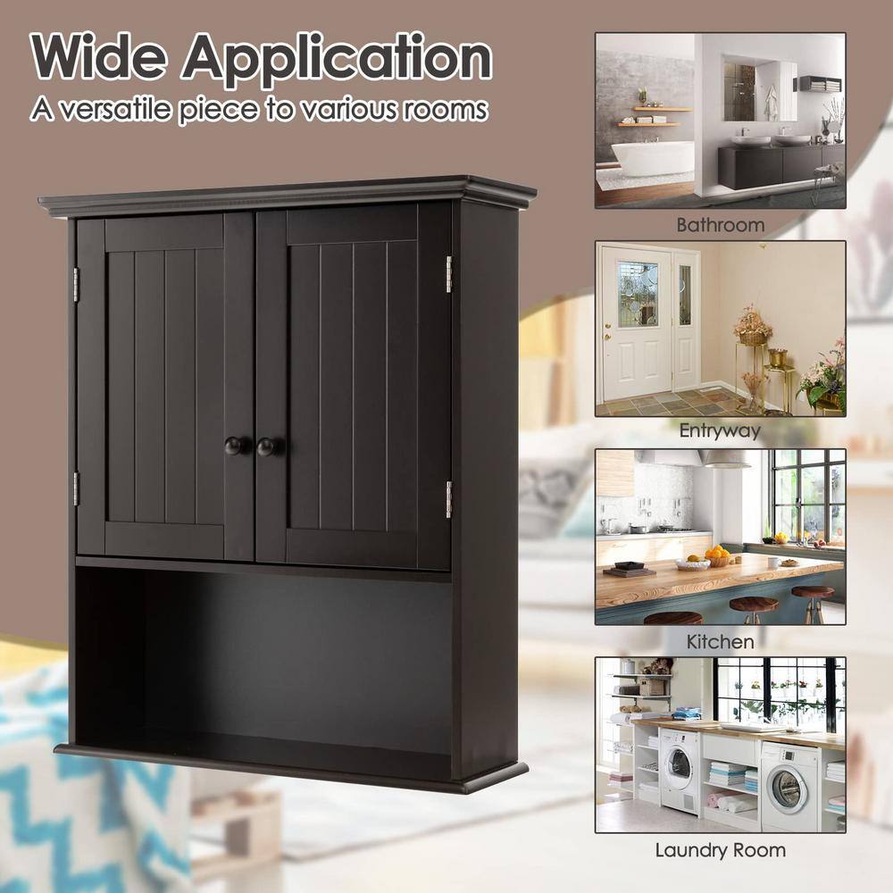 Espresso MDF Wall Mount Bathroom Cabinet with Open Shelf