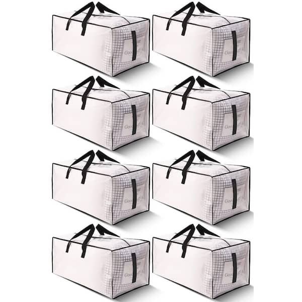 24 Gal. Large Strong Moving Bags Deck Box with Zippers and Carrying Handles for Space Saving, Semi-Transparent (8-Pack)