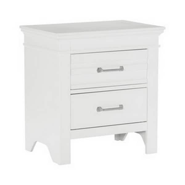 Benjara 24 in. White and Nickel 2-Drawers Wooden Nightstand