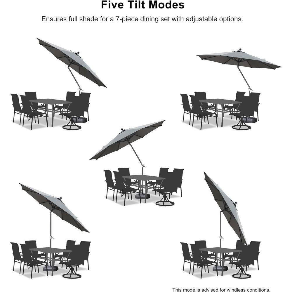 Gray 9FT Aluminum Patio Umbrella with Dual Tilt and Crank