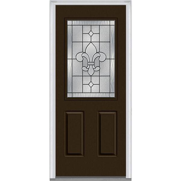 MMI Door 32 in. x 80 in. Carrollton Left-Hand Inswing 1/2-Lite Decorative 2-Panel Painted Fiberglass Smooth Prehung Front Door