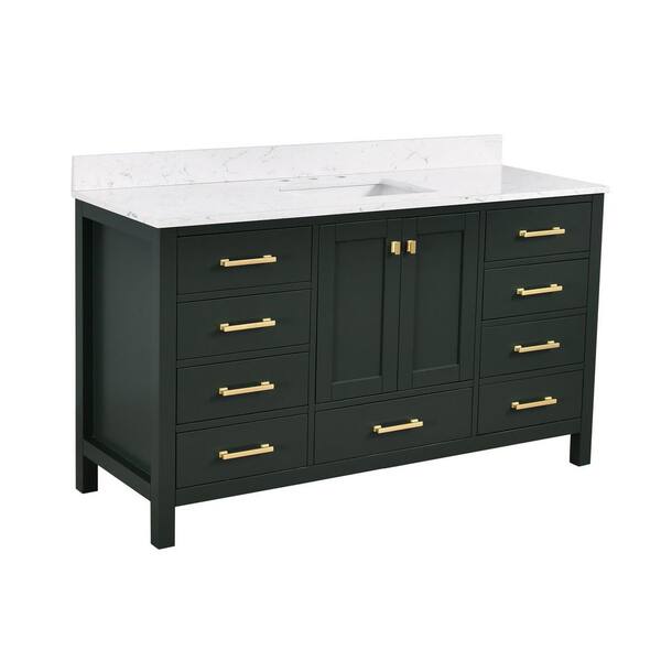 StarrySky 60 in. Undermount Single Sink Freestanding Bath Vanity in Green with White Engineered Stone Top