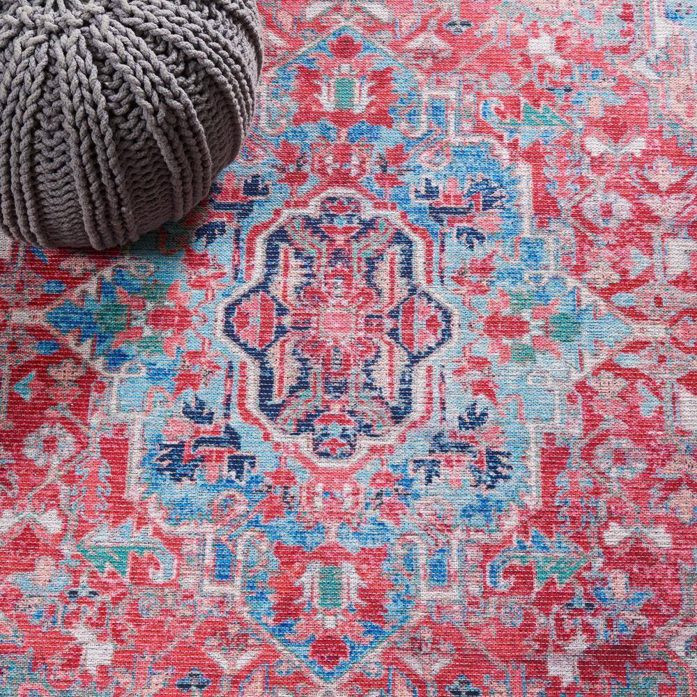 Serapi Light Blue and Red Rectangular Viscose Chenille Area Rug, 4' x 6'