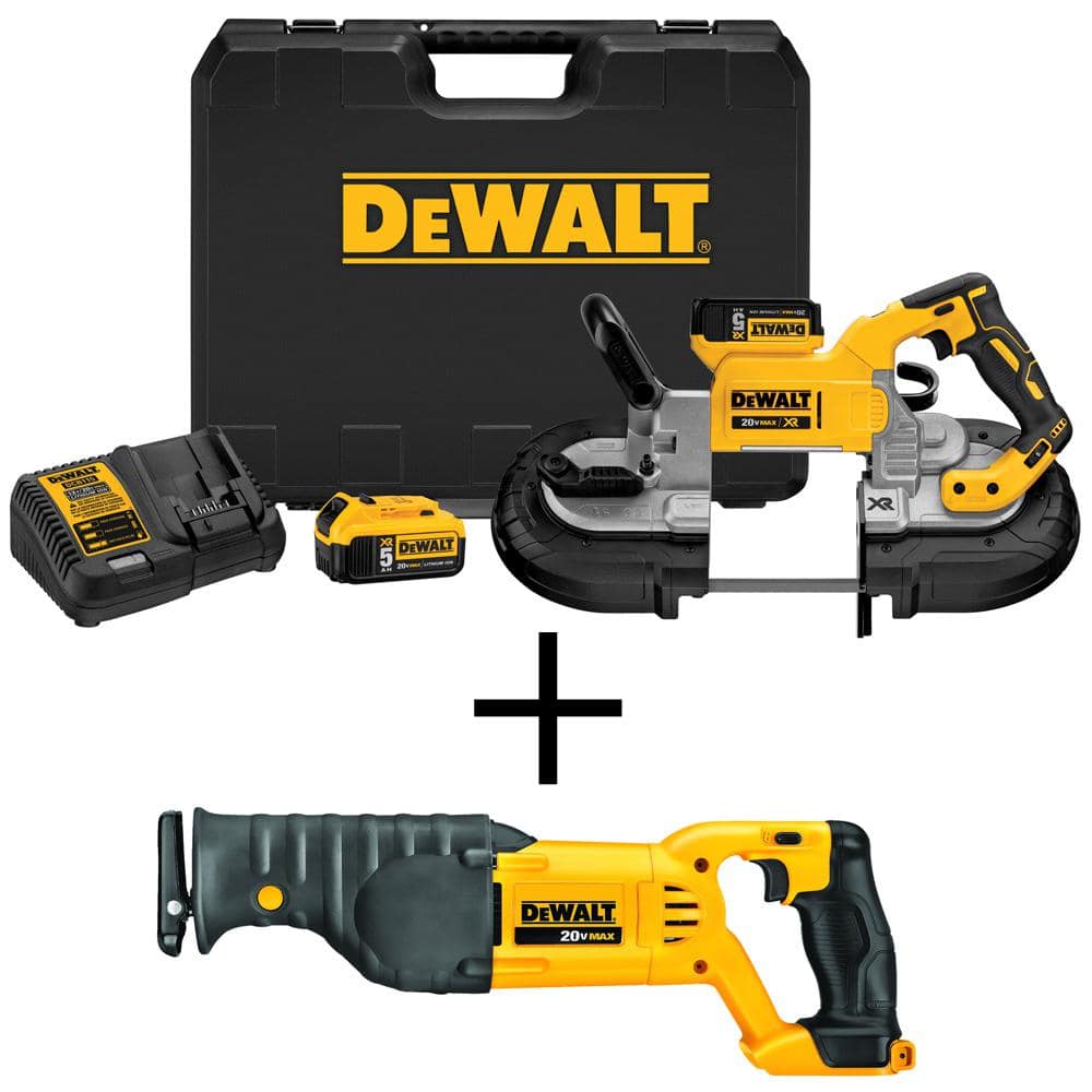 DEWALT 20V MAX XR Lithium Ion Cordless Brushless Deep Cut Band Saw Kit, 20V  MAX Recip Saw, (2) 20V 5.0Ah Batteries, and Charger DCS374P2W380B The  Home Depot
