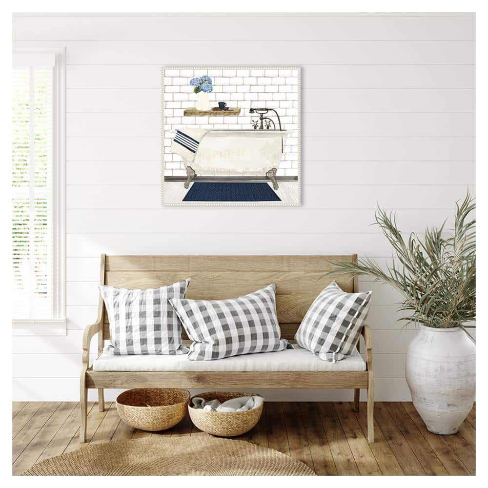 Farmhouse Bath I Tub White Canvas Wall Art with Floater Frame