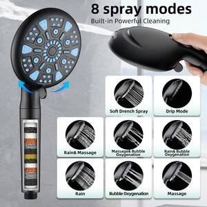 9-Spray Patterns Rainfull 2-in-1 Adjustable Fixed Shower Head with Filter 1.8 GPM and Handheld Shower Head in Black