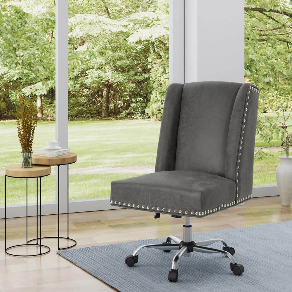 Slate Gray Mound Microfiber Swivel Desk Chair with Studded Base