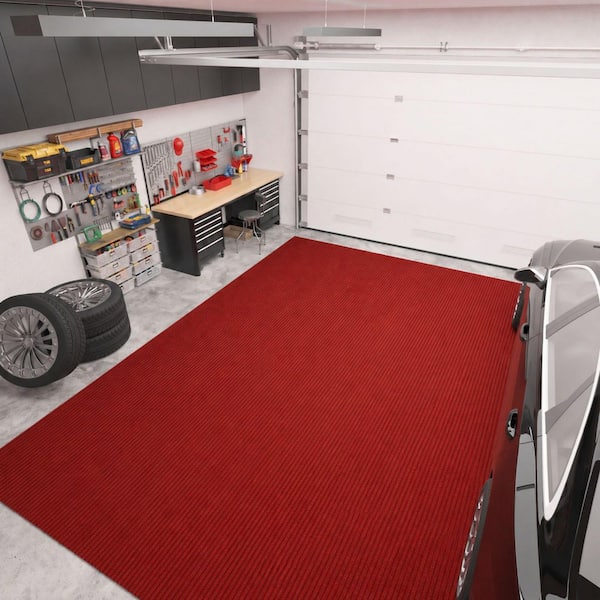Lifesaver Scrape Rib Non-Slip Custom Cut Long Hallway Runner Rug, 6 ft. 6 in. x 24 ft. Red Polyester Garage Flooring