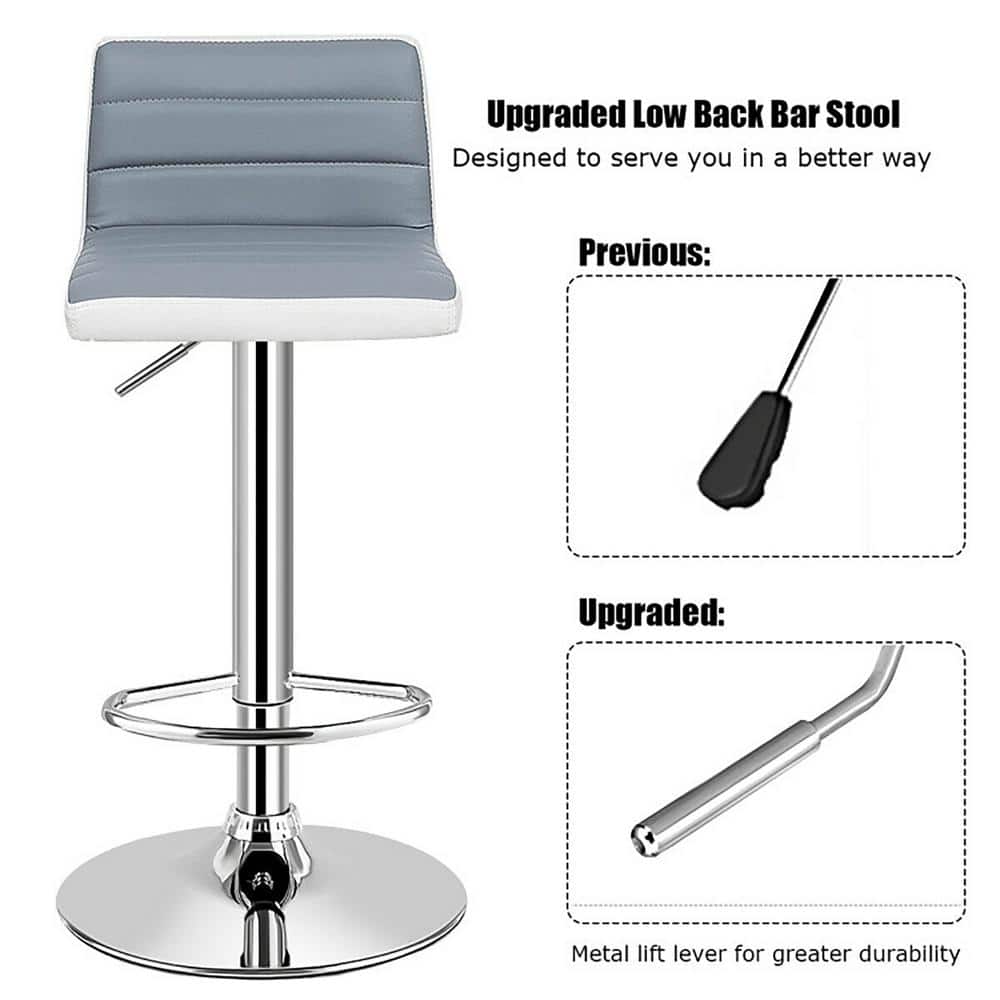 Set of 2 Gray and White Adjustable Swivel Bar Stools