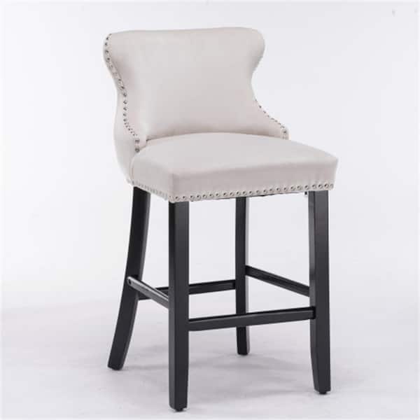 Donason 37 in. Beige Low Back Wood Frame 26.7 in. Cushioned Bar Stool with Velvet Seat (Set of 2)