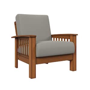 Omaha Mission Style Arm Chair with Exposed Cherry Wood Frame in Dove Gray Linen