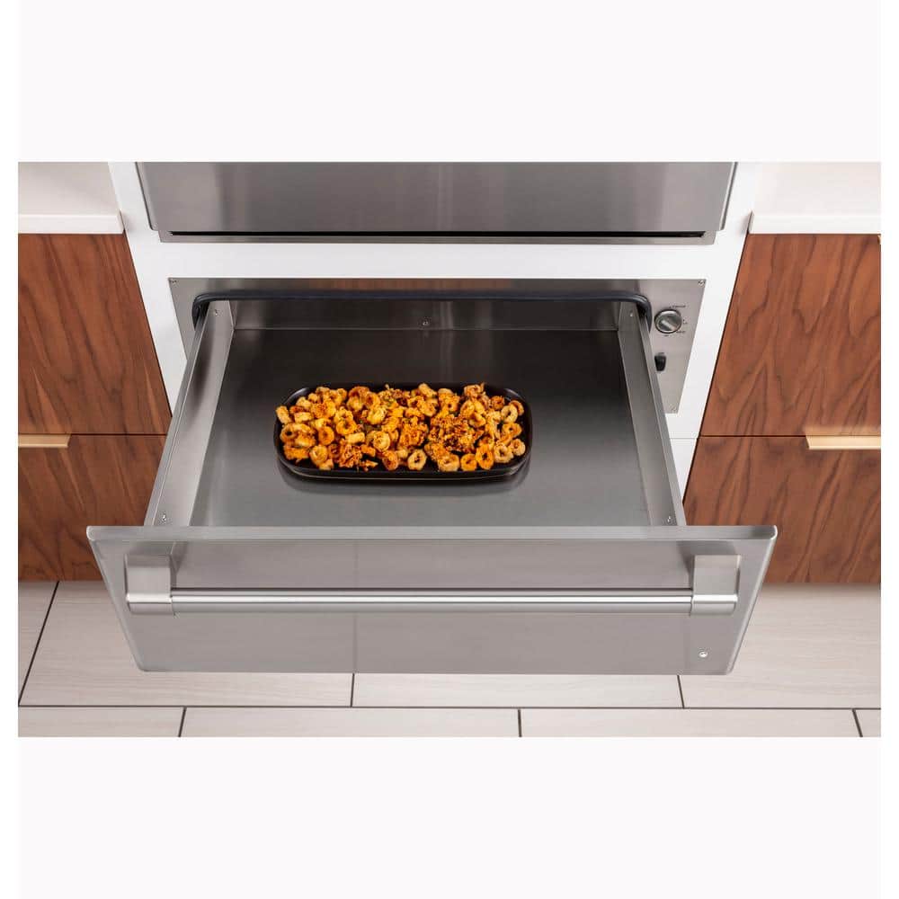 Matte White 30'' Electric Warming Drawer with Brass Handle
