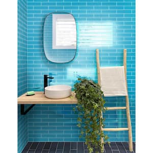 Laguna Blue 3-in. x 12-in. Polished Glass Mosaic Wall Tile (5 Sq ft/case)