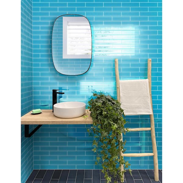 Laguna Blue 3-in. x 12-in. Polished Glass Mosaic Wall Tile (5 Sq ft/case)