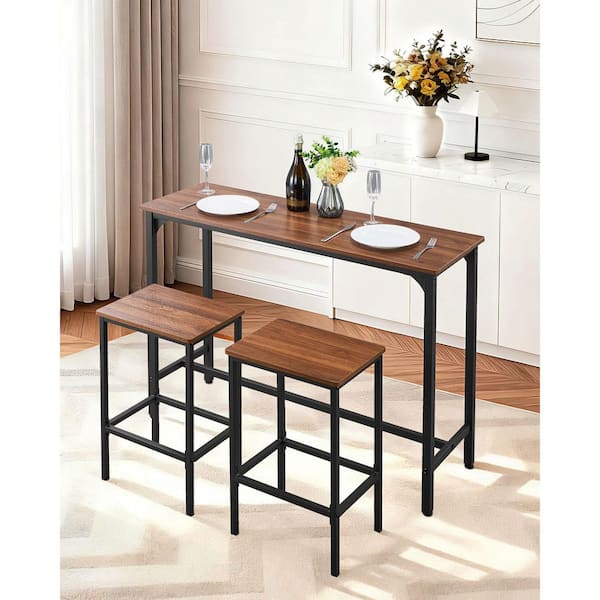 Bar Table, 3PCS 47 in. Bars Tables Set, Bar Tables and Chair Set with Rounded Edge Design, Rectangular Pub Table