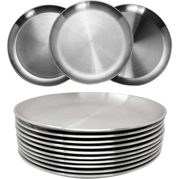 9 in. Silver 304 Stainless Steel Lightweight Dinner Dishes Plates Set(Service for 10)