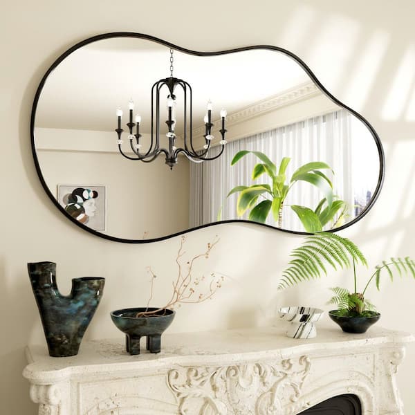 20 in. W x 36 in. H Abstract Wavy Irregular Aluminum Alloy Black Framed Mirror Wall Mirror